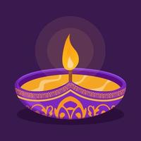 Happy diwali design with diya oil lamp elements on purple background, bokeh sparkling effect, Diwali celebration greeting card. vector