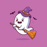 fantasma de halloween con ilustración de escoba vector