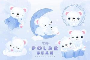Cute little polar bear clipart collection in watercolor illustration