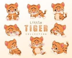 Adorable little tiger clipart in watercolor illustration