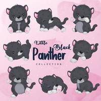 Cute little black phanter clipart collection in watercolor illustration vector