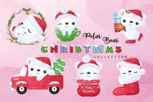 adorable pequeño oso polar clipart para navidad ilustración vector