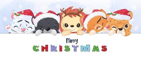 Adorable animals christmas illustration vector