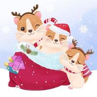 Adorable little hamsters for christmas decoration vector