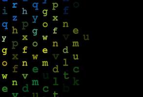 Dark blue, yellow vector layout with latin alphabet.