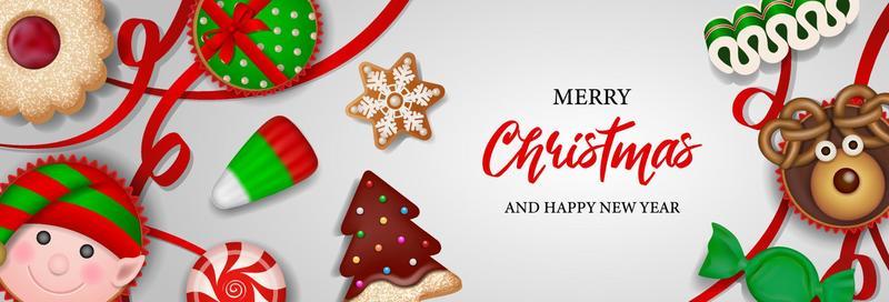 christmas banner with candies, cookies and cakes