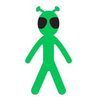 Funny cartoon alien man with big eyes. Green man with small horns. Cute humanoid character. Vector illustration in simple flat style. Print for clothes, textile, stickers, design and decor