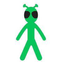 Funny cartoon alien man with big eyes. Green man with small horns. Cute humanoid character. Vector illustration in simple flat style. Print for clothes, textile, stickers, design and decor