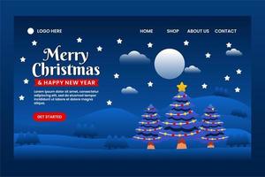 Merry Christmas and Happy New Year landing page template with Christmas tree vector