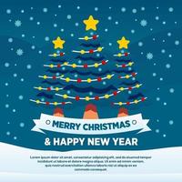 Merry Christmas and Happy New Year greeting, Banner template with Christmas tree vector