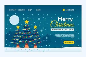 Merry Christmas and Happy New Year landing page template with Christmas tree vector