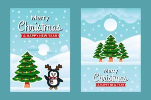 feliz navidad y próspero año nuevo plantilla de banner con pingüinos vector