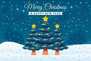 feliz navidad y próspero año nuevo saludo, plantilla de banner con árbol de navidad vector