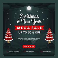 Christmas and new year mega sale banner with night background design template vector