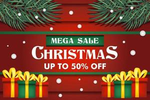 christmas sale banner template with christmas tree background vector