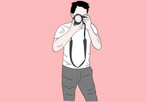 fotógrafo masculino con cámara, vector de boceto dibujado a mano.