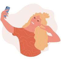 Vector character taking a selfie on his smartphone.