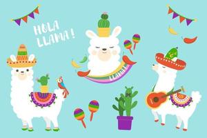 llama and mexico vector illustration