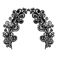 Doodle arch. Abstract frame of black doodle floral elements with flowers, branches and leaves isolated on white background. vector