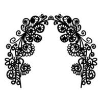 Doodle arch. Abstract frame of black doodle floral elements with flowers, branches and leaves isolated on white background. vector