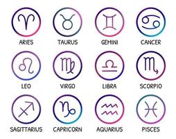 Zodiac signs. Vector icons set. Zodiac symbols bright gradient trendy design. Astrological elements isolated