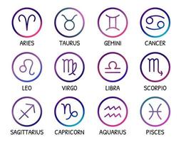 Zodiac signs. Vector icons set. Zodiac symbols bright gradient trendy design. Astrological elements isolated