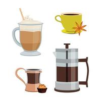 bebidas calientes desayuno caliente productos líquidos té café con leche vino caliente fotos conjunto vector