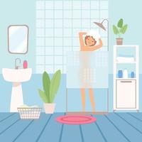 Woman washes her head shower
