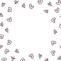 Hand drawn doodle hearts round pattern. vector