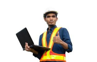 Trabajador ingeniero de construcción de arquitectura de ingeniería sobre fondo blanco. foto