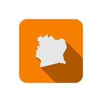 Map of Ivory Coast on orange square with long shadow vector