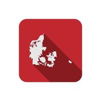 Map of Denmark. Silhouette isolated on Red square with long shadow vector