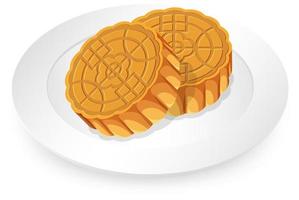 Mooncakes on white plate on white background vector