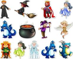 Sticker set with different fairytale cartoon characters vector