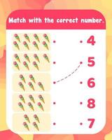 Count and match numbers math worksheet template vector