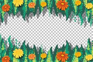 Flowers and leaves frame template on grid background vector