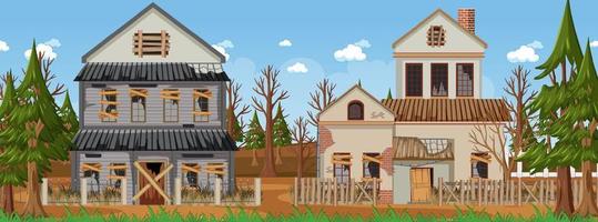 Abandon empty rutal town with old broken house background vector