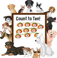 Count to Ten board with many different types of dogs vector