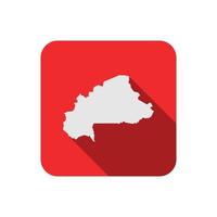 Map of Burkina Faso on red square with long shadow vector