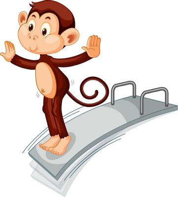Monkey on diving board cartoon character