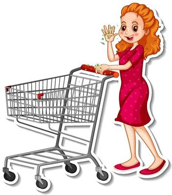 A woman pushing shopping trolley