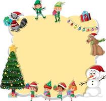 Empty Christmas board with cartoon characters and objects vector