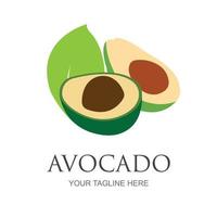 Avocado fruit logo template. Avocado half with leaf vector design. Health food logotype