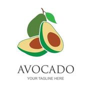 Avocado fruit logo template. Avocado half with leaf vector design. Health food logotype