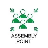 Emergency evacuation assembly point sign, gathering point signboard, vector illustration.