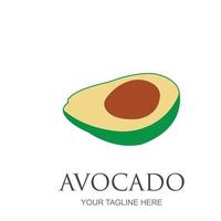 Avocado fruit logo template. Avocado half with leaf vector design. Health food logotype