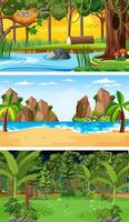 Set of three different forest horizontal scenes vector