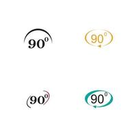 ángulo de 90 grados icono de signo. símbolo matemático de geometría. ángulo recto. icono plano clásico. círculos de colores. vector