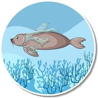 Seal stuck with plastic waste on white background vector