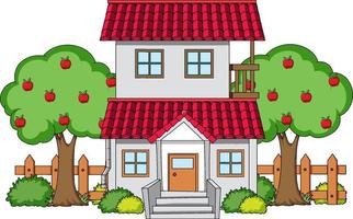 Front view of a house with nature elements on white background vector